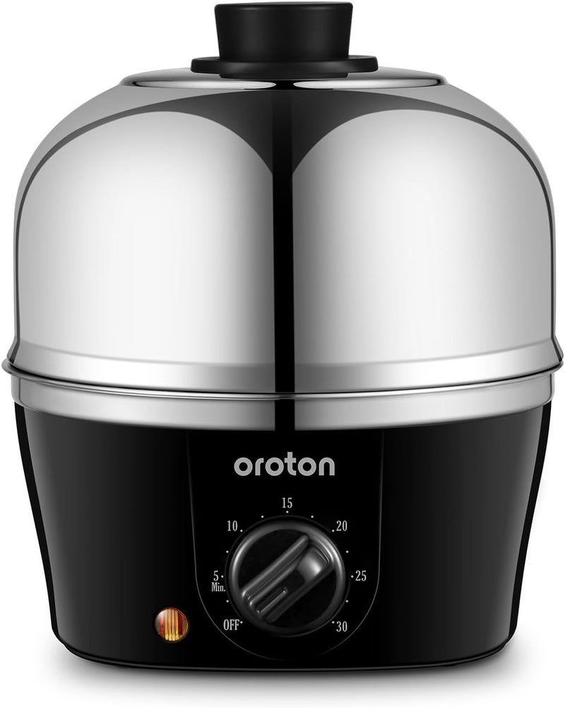 oroton 9-Egg 304 Stainless Steel Egg Cooker – Steam & Boil Eggs with Timer, Automatic Shut-Off & 3 Cooking Modes (Black)(Hard/Medium/Soft)​ - Image 1